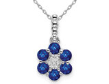 3/5 Carat (ctw) Natural Blue Sapphire Flower Pendant Necklace in 14K White Gold and Chain