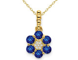 3/5 Carat (ctw) Blue Sapphire Flower Pendant Necklace in 14K Yellow Gold and Chain