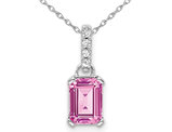 1.00 Carat (ctw) Lab-Created Pink Sapphire Emerald Cut Pendant Necklace in 10K White Gold with Chain