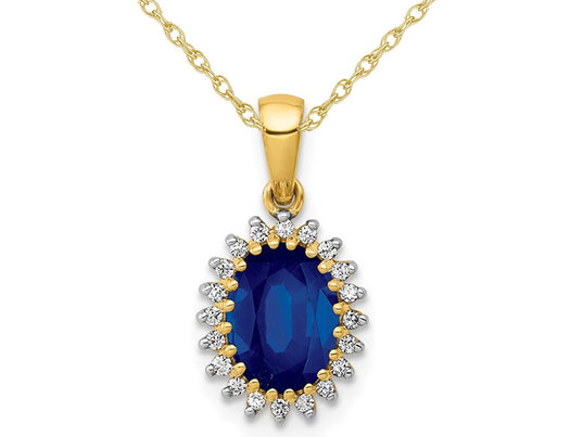 1.30 Carat (ctw) Natural Blue Sapphire Drop Pendant Necklace in 14K Yellow Gold with Diamonds and Chain