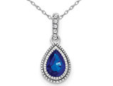 3/10 Carat (ctw) Natural Blue Sapphire Drop Pendant Necklace in 14K White Gold with Diamonds