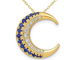 1/5 Carat (ctw) Natural Blue Sapphire and Diamond Moon Charm Pendant Necklace in 14K Yellow Gold with Chain