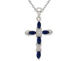 9/10 Carat (ctw) Natural Dark Blue Sapphire Cross Pendant Necklace in Sterling Silver with Chain