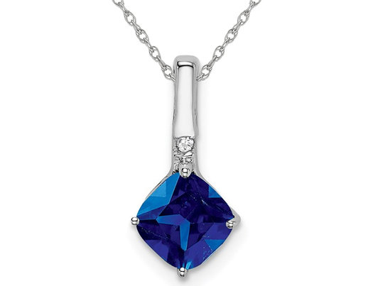 1.25 Carat (ctw) Blue Sapphire Solitaire Pendant Necklace with Diamonds in 14K White Gold with Chain