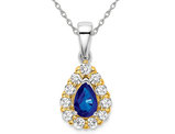 1/2 Carat (ctw) Blue Sapphire Drop Pendant Necklace in 14K White and Yellow Gold with Lab Grown Diamonds