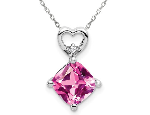 1.65 Carat (ctw) Lab-Created Pink Sapphire Heart Pendant Necklace in 14K White Gold with Chain