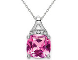 3.20 Carat (ctw) Lab-Created Pink Sapphire Pendant Necklace in 14K White Gold with Chain