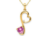 3/5 Carat (ctw) Lab-Created Pink Sapphire Heart Pendant Necklace in 14K Yellow Gold with Chain