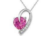 1.00 Carat (ctw) Lab-Created Pink Sapphire and 1/5 Carat (ctw) Diamond Heart Pendant Necklace in 14K White Gold with Chain
