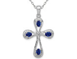 9/10 Carat (ctw) Natural Dark Blue Sapphire Cross Pendant Necklace in Sterling Silver with Chain