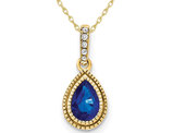 3/10 Carat (ctw) Natural Blue Sapphire Drop Pendant Necklace in 14K Yellow  Gold with Diamonds