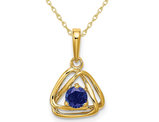 1/3 Carat (ctw) Lab Created  Blue Sapphire Geometric Pendant Necklace in 14K Yellow Gold with Chain