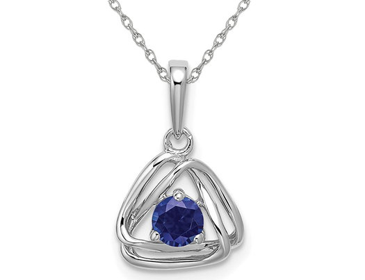 1/3 Carat (ctw) Lab-Created  Blue Sapphire Geometric Pendant Necklace in 14K White Gold with Chain