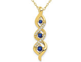 1/4 Carat (ctw) Natural Blue Sapphire Twist Pendant Necklace in 14K Yellow Gold with Chain