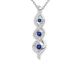 1/4 Carat (ctw) Natural Blue Sapphire Twist Pendant Necklace with Diamonds in 14K White Gold with Chain
