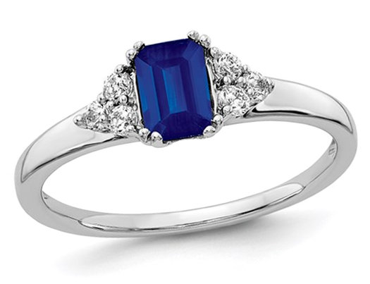 2/3 Carat (ctw) Natural Blue Sapphire Ring in 14K White Gold with Diamonds 1/7 Carat (ctw)