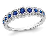 2/5 Carat (ctw) Natural Blue Sapphire Ring Band in 14K White Gold with Diamonds