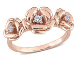1/10 Carat (ctw) Lab-Created White Sapphire 3-stone Rose Flower Ring in Rose Plated Silver