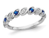 1/8 Carat (ctw) Natural Blue Sapphire Ring Band in 14K White Gold with Diamonds