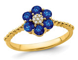 3/5 Carat (ctw) Blue Sapphire Flower Ring in 14K Yellow Gold