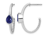 1.50 Carat (ctw) Lab-Created Pear Cut Blue Sapphire J-Hoop Earrings in 14K White Gold with Diamonds