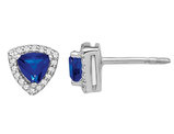7/8 Carat (ctw) Natural Trillion-Cut Blue Sapphire Earrings in 14K White Gold with Diamonds