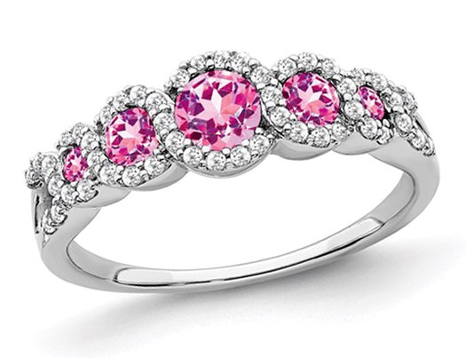 1/2 Carat (ctw) Lab Created Pink Sapphire Ring in 14K White Gold with Diamonds 1/4 carat (ctw)