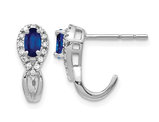 1/2 Carat (ctw) Natural Blue Sapphire J-Hoop Earrings in 10K White Gold with Diamonds