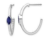 1/2 Carat (ctw) Lab-Created Marquise Blue Sapphire J-Hoop Earrings in 14K White Gold with Diamonds