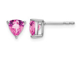 1.05 Carat (ctw) Lab Created Trillion Pink Sapphire Solitaire Earrings in 14K White Gold