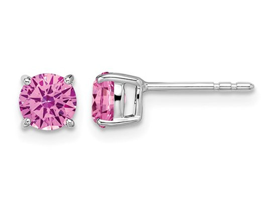 9/10 Carat (ctw) Lab Created Pink Sapphire Solitaire Earrings in 14K White Gold