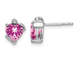 1.45 Carat (ctw) Lab Created Heart Shaped Pink Sapphire Solitaire Earrings in 14K White Gold