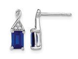 1.00 Carat (ctw) Emerald Cut Blue Sapphire Post Earrings in 14K White Gold