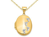 Footprints Locket Pendant Necklace in 14K Yellow Gold with Chain