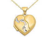 Footprints Heart Locket Pendant Necklace in 14K Yellow Gold with Chain