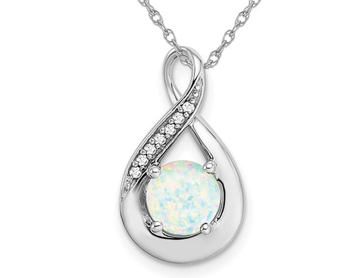 4/5 carat (ctw) Lab-Created Opal Pendant Necklace in 14K White Gold with Chain
