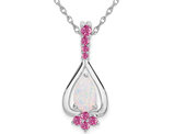 3/4 Carat (ctw) Lab-Created Opal Drop Pendant Necklace in 14K White Gold Sterling with Chain