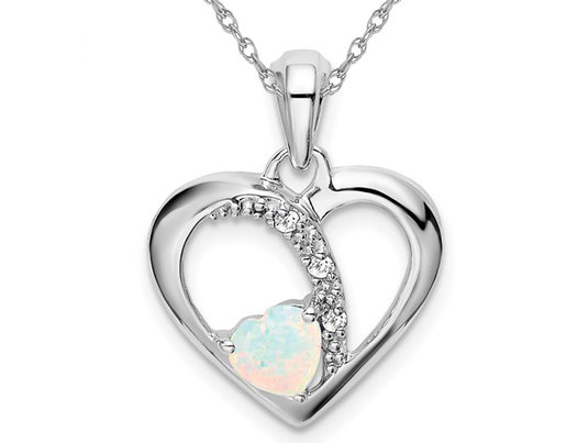 1/3 Carat (ctw) Lab-Created White Opal Heart Pendant Necklace in 14K White Gold Sterling with Chain