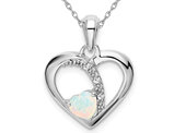 1/3 Carat (ctw) Lab-Created White Opal Heart Pendant Necklace in 14K White Gold Sterling with Chain