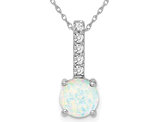 1.25 Carat (ctw) Lab-Created Opal Pendant Necklace in 14K White Gold Sterling with Chain with Diamonds
