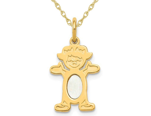 1/4 carat (ctw) Natural Opal Child Girl Charm Pendant Necklace in 14K Yellow Gold with Chain