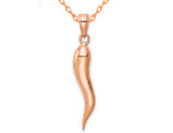 14K Rose Pink Gold Large Italian Horn Pendant Necklace with Chain