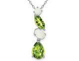 1.85 Carat (ctw) Lab-Created Opal and Peridot Drop Pendant Necklace in 14K White Gold with Chain