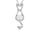 1.00 Carat (ctw) Lab-Created Opal Cat Charm Pendant Necklace in 14K White Gold with Chain