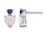1.75 Carat (ctw) Lab Created Opal and Amethyst Button Earrings in 14K White Gold