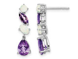 2.45 Carat (ctw) Opal and Amethyst Dangle Drop Earrings in 14K White Gold