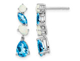 2.45 Carat (ctw) Opal and Blue Topaz Dangle Drop Earrings in 14K White Gold