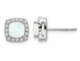 1.05 Carat (ctw) Lab-Created Opal Earrings in 14K White Gold with Diamonds 