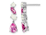 2.45 Carat (ctw) Opal and Lab Created Pink Sapphire Dangle Drop Earrings in 14K White Gold