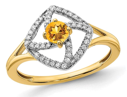 1/9 Carat (ctw) Citrine Ring in 14K Yellow Gold with Diamonds 1/7 Carat (ctw)